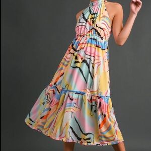 Umgee Colorful Striped Midi Halter Dress